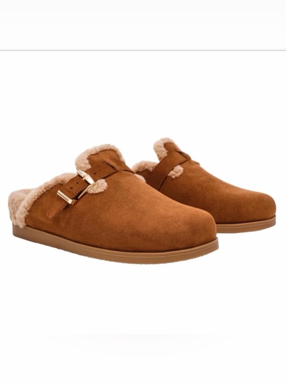 NWT DV by Dolce Vita Chestnut Suede Shearling-Lined Slip-On Mules